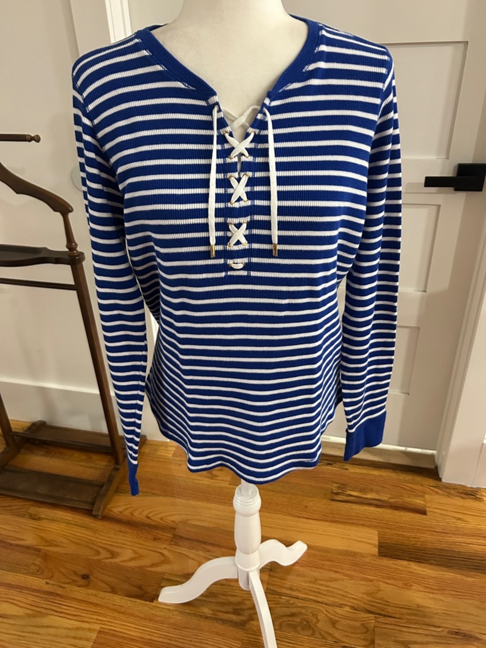 Ralph Lauren Blue and White Striped ribbed top